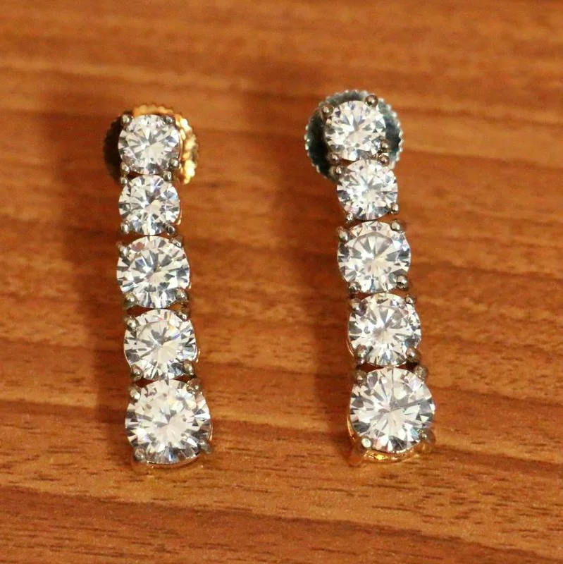 elegant earrings for women -Gold Plated Diamond Look Cz Danglers