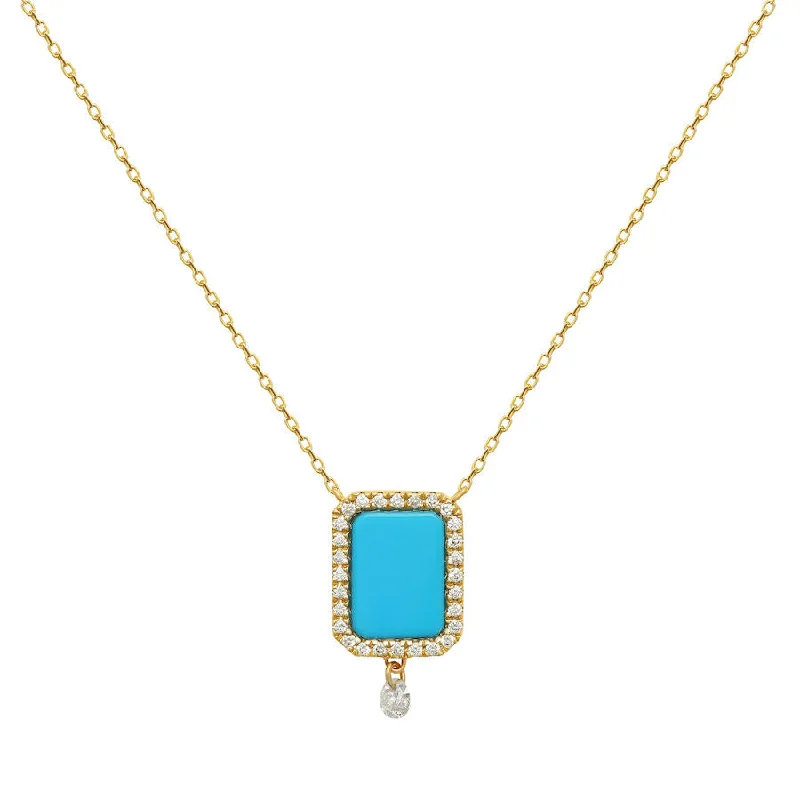 minimalist necklaces for women -Collier Semi Precious 18K Gold or Whitegold Necklace w. Turquoise & Diamonds