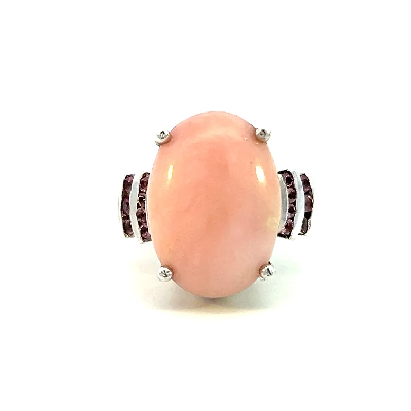 sapphire rings for women -Estate Sterling Silver Faux Oval Coral & Pink Tourmaline Ring