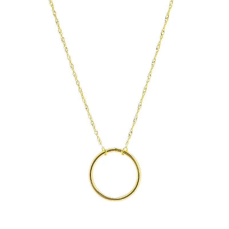 bridal necklaces for women -14k Yellow Gold Open Circle Necklace Adjustable Length - East2West