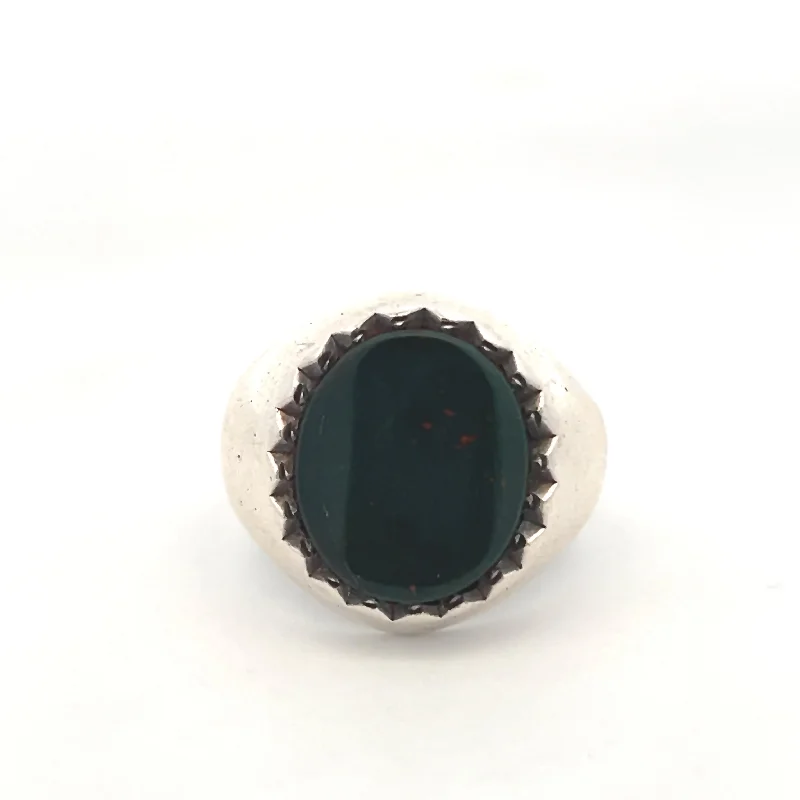 platinum rings for women -Estate Sterling Silver Oval Bloodstone Solitaire Ring