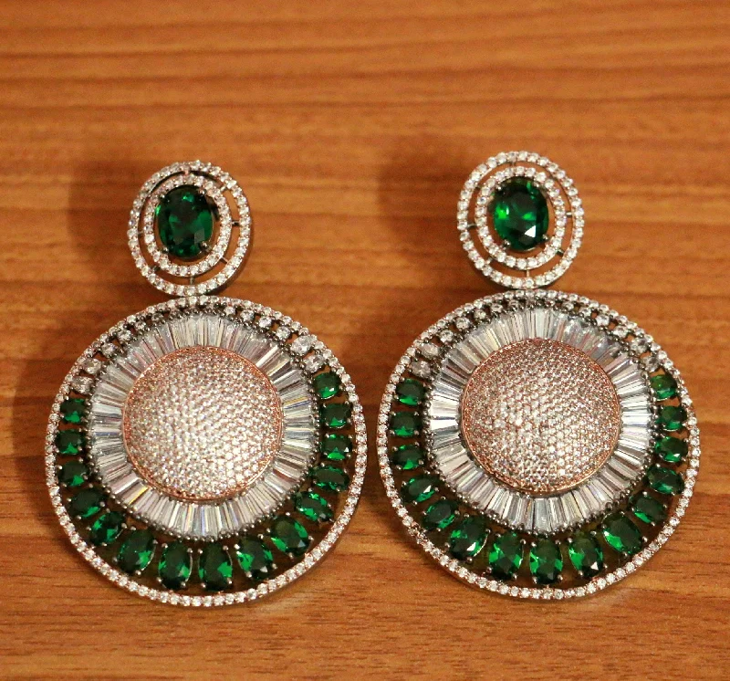 rhinestone earrings for women -Emerald Look Signity Studded Victorian Look Danglers