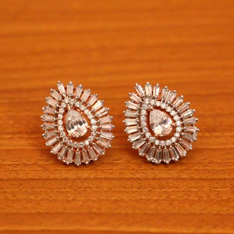 fun earrings for women -Rose Gold Diamond Look Pear Shaped Studs