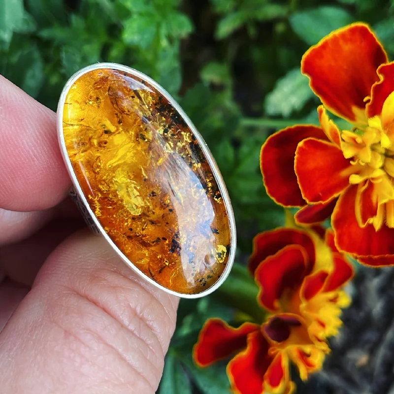 custom wedding rings -Amber and Sterling Silver Ring