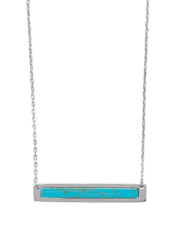 long pendant necklaces for women -Bar Necklace with Reconstituted Turquoise Sterling Silver - Adjustable Length