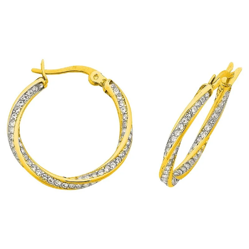 gold stud earrings for women -Stainless Steel Yellow Crystal Twist Hoop Earrings