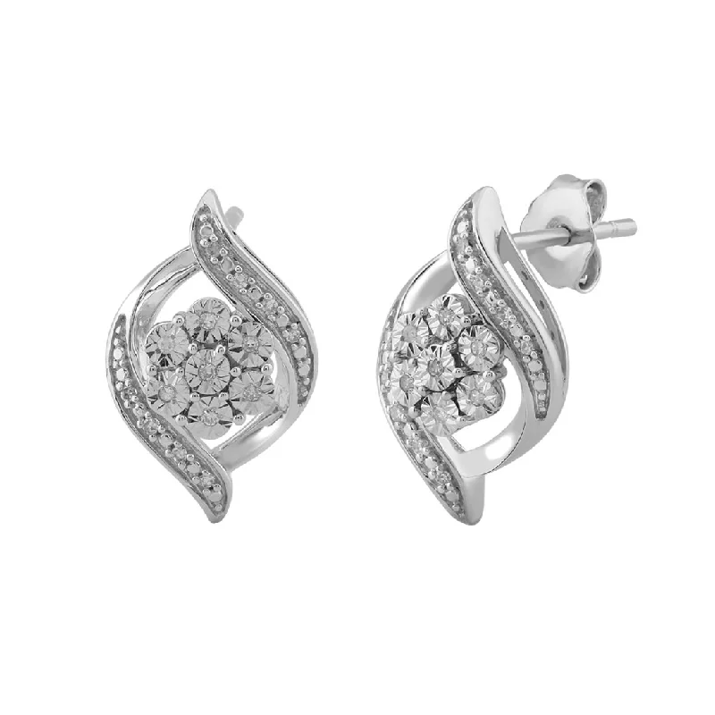 gold hoop earrings for women -Brilliant Illusion 0.97ct Diamond Flower Stud Earrings in Sterling Silver