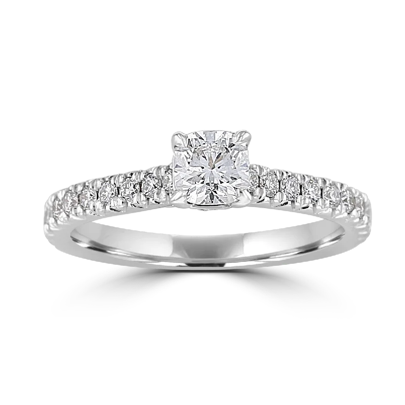 luxury rings for women -JULEVE 14KT WHITE GOLD 1.00 CTW CUSHION DIAMOND HIDDEN HALO RING