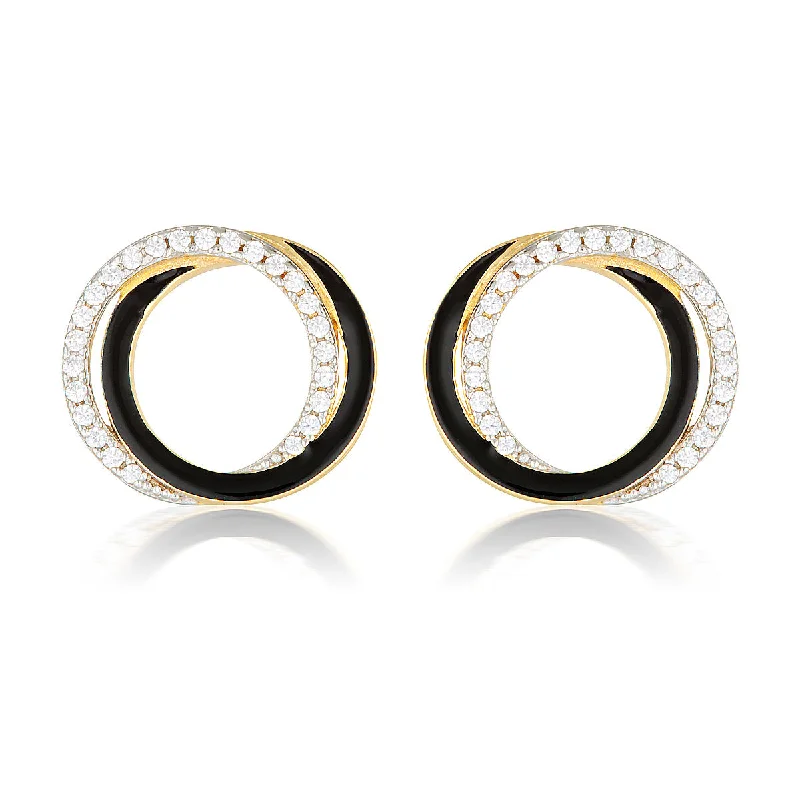 gold hoop earrings for women -GEORGINI REFLECTION CIRCLES EARRING GOLD, SILVER & BLACK ENAMEL