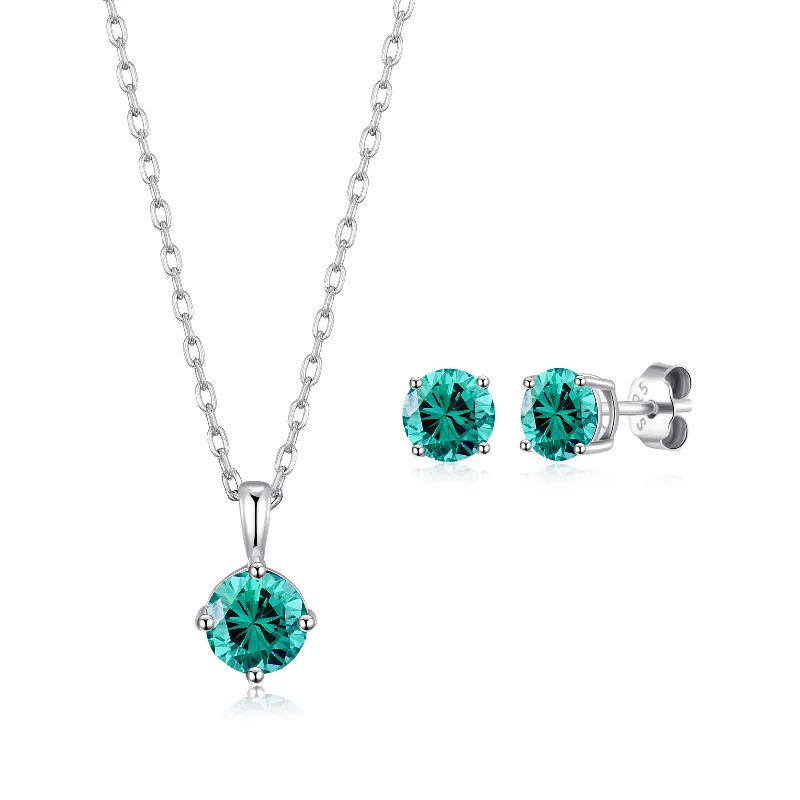 flower earrings for women -Sterling Silver December (Blue Topaz) Birthstone Necklace & Earrings Set Created with Zircondia® Crystals