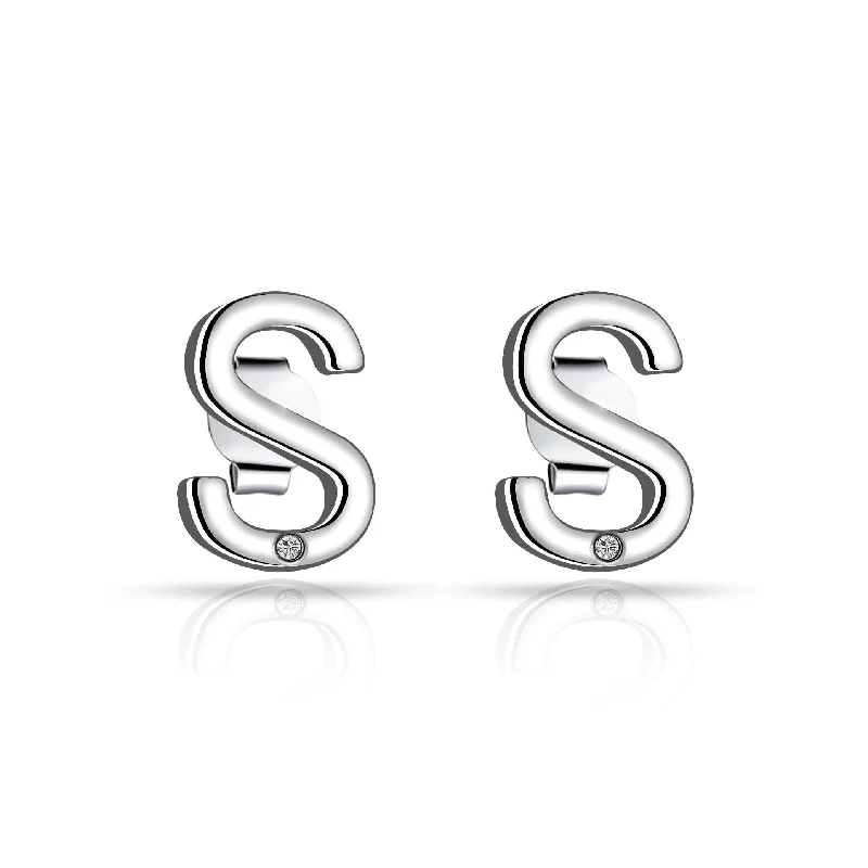 evening drop earrings for women -Initial Earrings Letter S Created with Zircondia® Crystals