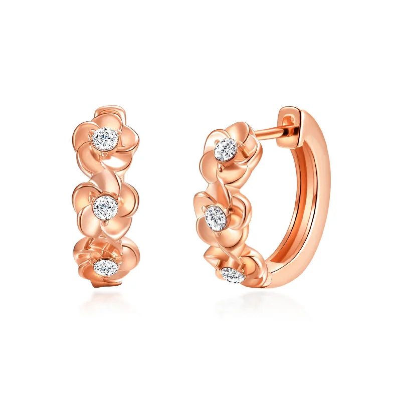 minimalist earrings for women -Rose Gold Plated Flower Hoop Earrings Created with Zircondia® Crystals