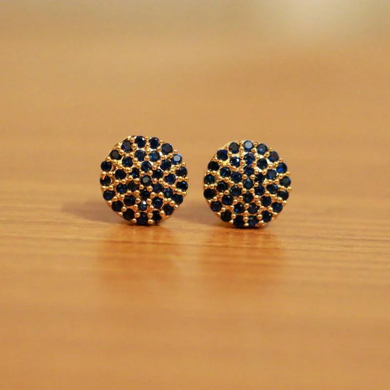 vintage gold earrings for women -Blue Sapphire Colour Pave Setting Studs