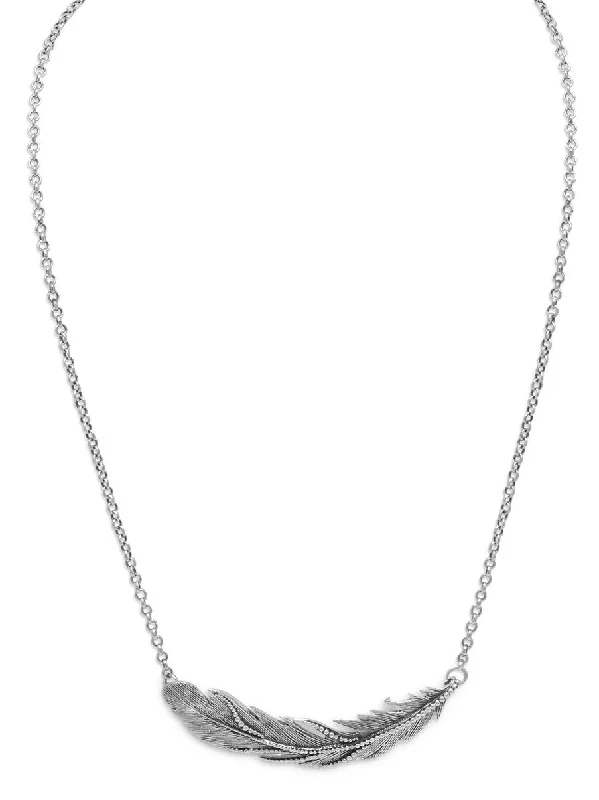 trendy choker necklaces for women -Feather Necklace Antiqued Sterling Silver Adjustable Length