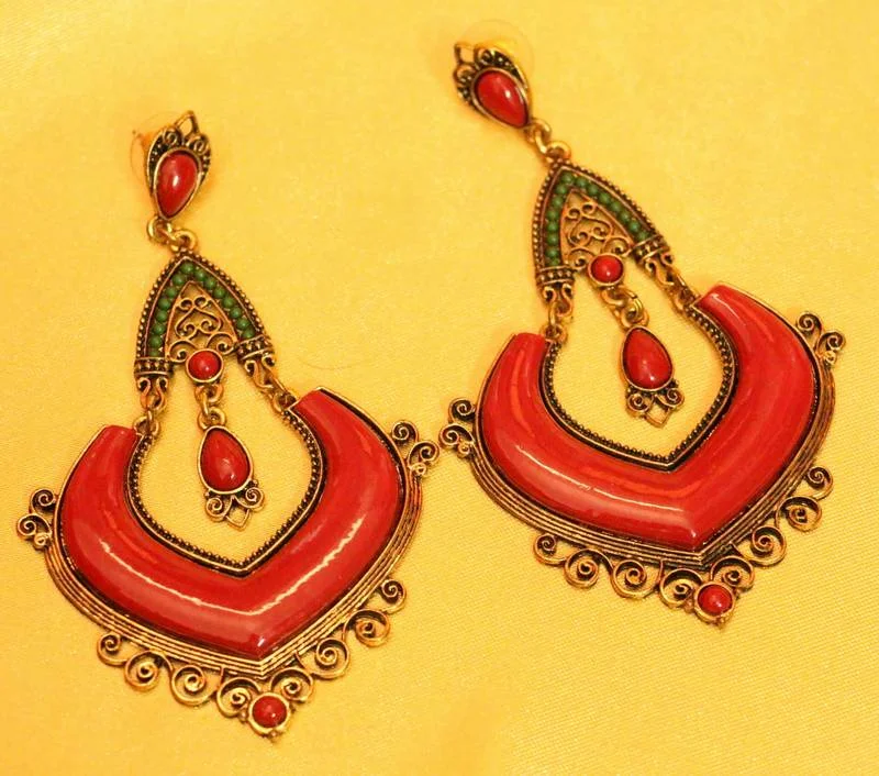 big hoop earrings for women -Multicolour Green & Red Antique Plating Fashion Earrings