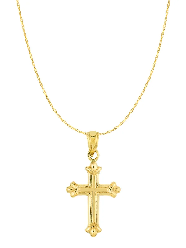 wedding pendant necklaces for women -14k Yellow Gold Fleuree Cross Necklace with 18-inch Chain