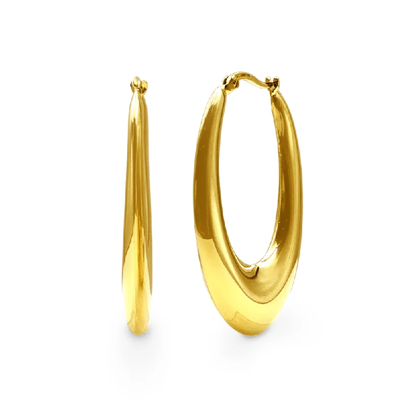 evening drop earrings for women -9ct Yellow Gold Silver Filled Bold Tube Knife Edged Oval Hoop Earrings