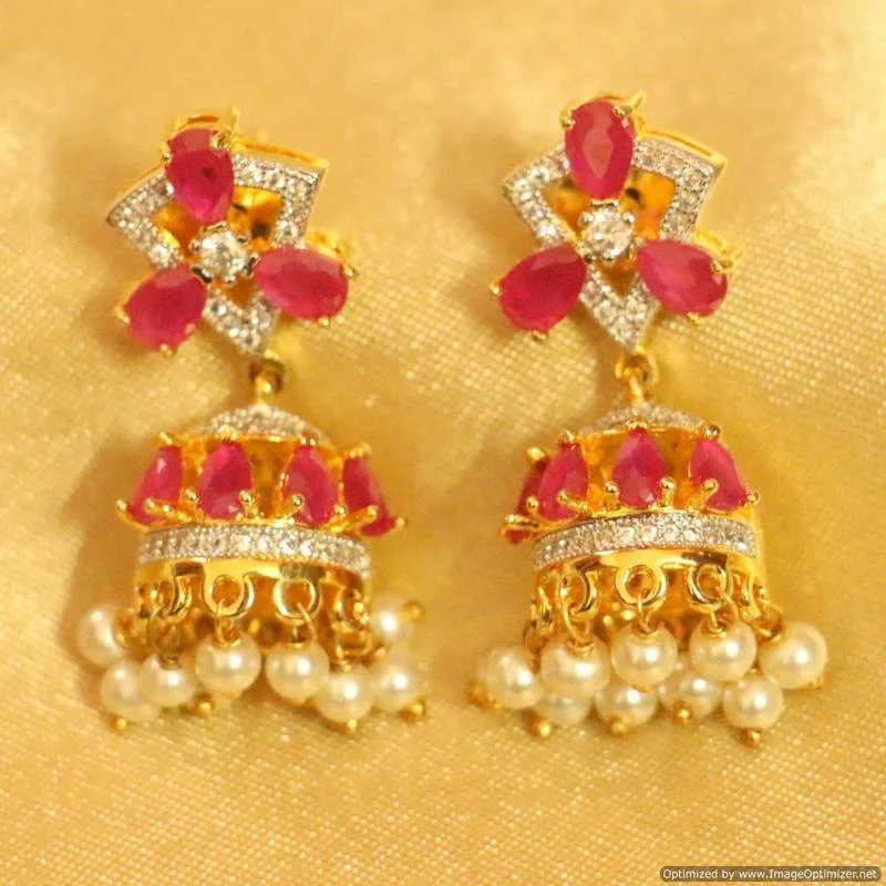 cute earrings for women -Ruby Diamond Look Fine Pearl Earrings