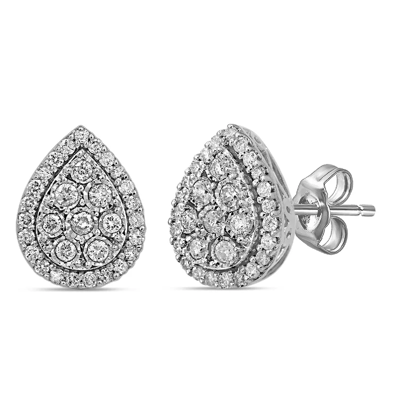 modern earrings for women -Brilliant Miracle Pear Stud Earrings with 1.00ct of Diamonds in Sterling Silver