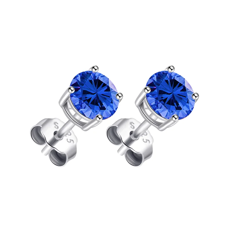 diamond earrings for women -Sterling Silver Dark Blue Earrings Created with Zircondia® Crystals