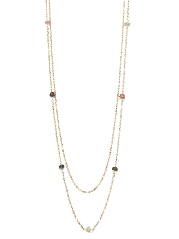 romantic necklaces for women -Double Strand Tourmaline Station Bead Necklace Gold-plated Sterling Silver