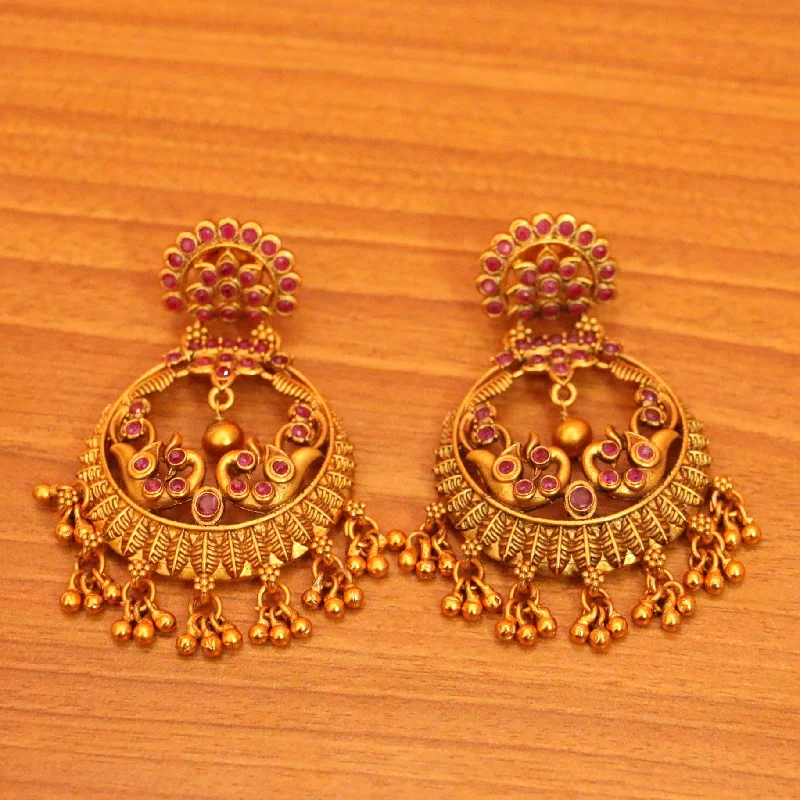 pearl drop earrings for women -Ruby Matt Gold Look Ethnic Earrings