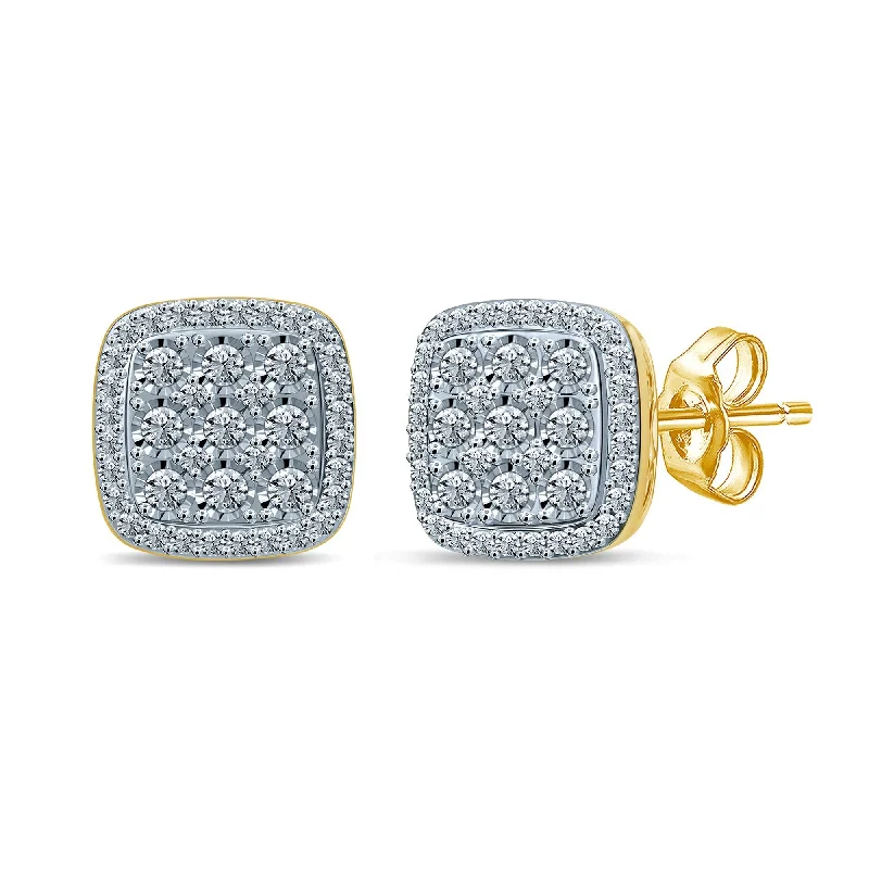 classic gold earrings for women -Brilliant Square Halo Earrings with 1.00ct of Diamonds in 9ct Yellow Gold