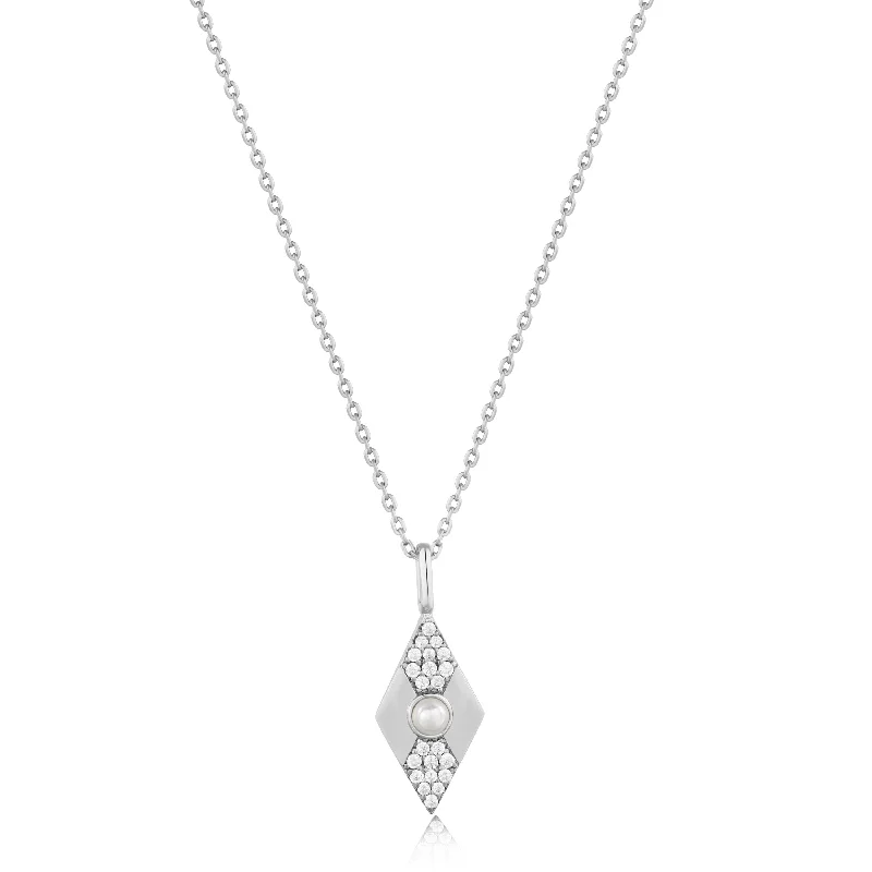 charm necklaces for women -Ania Haie Silver Pearl Geometric Necklace