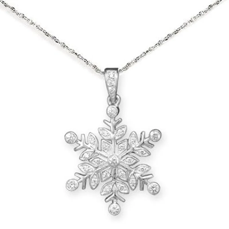 chunky necklaces for women -Snowflake Necklace Sparkling Cubic Zirconia Sterling Silver, with Rope Chain