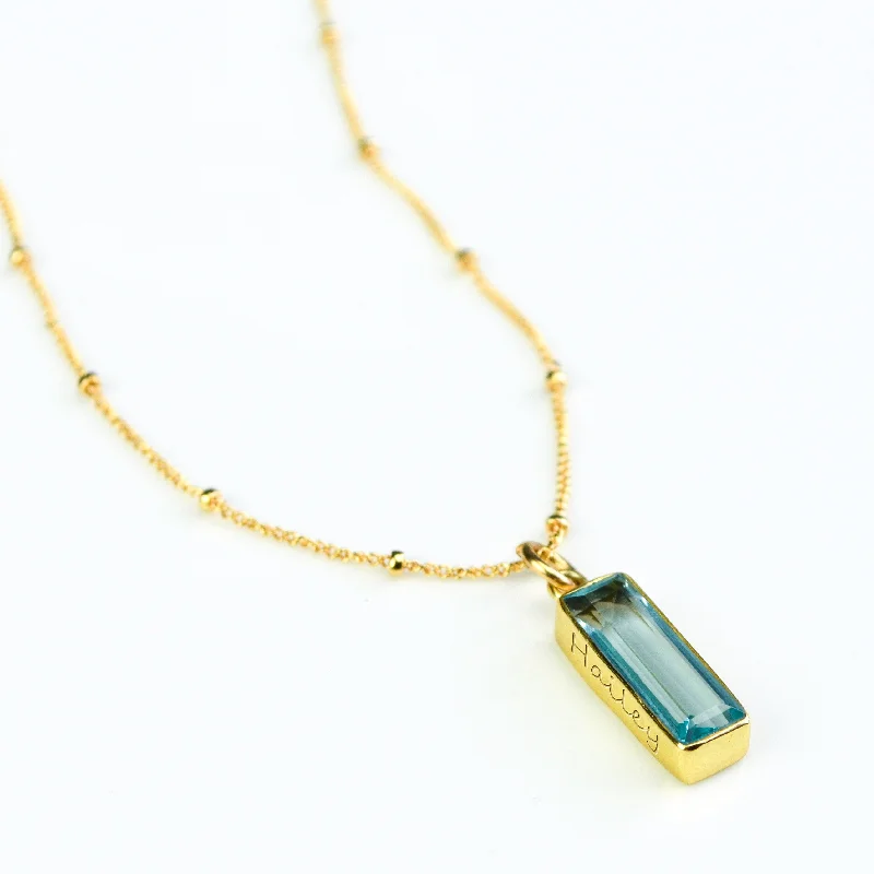 vintage gold necklaces for women -Blue Topaz Adira Vertical Bar Necklace, Custom Engraved Necklace, 925 Sterling Silver or 18k Gold, December Birthstone Christmas Gift for Her