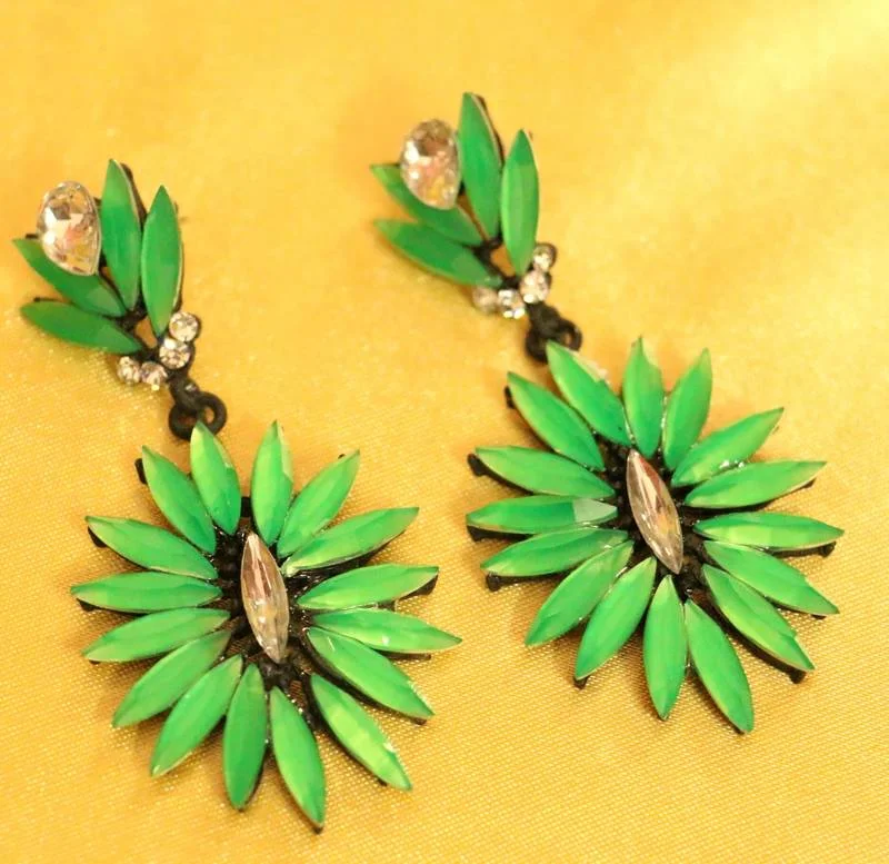 fun earrings for women -Ziecon Studded Green Colour Fashion Earrings