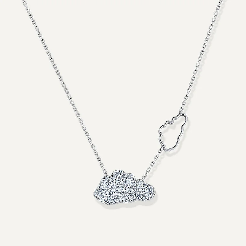 zodiac necklaces for women -Allusia Love Double Cloud 18K Whitegold Necklace w. Diamonds