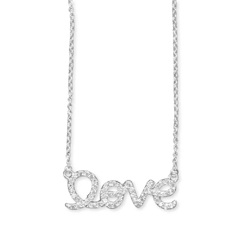 fine jewelry necklaces for women -Love Necklace with Pave Cubic Zirconia Sterling Silver