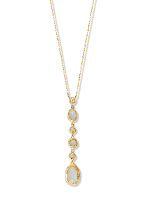 minimalistic gold necklaces for women -Rainbow Moonstone Necklace with Cubic Zirconia Adjustable Length 14k Gold-plated Silver