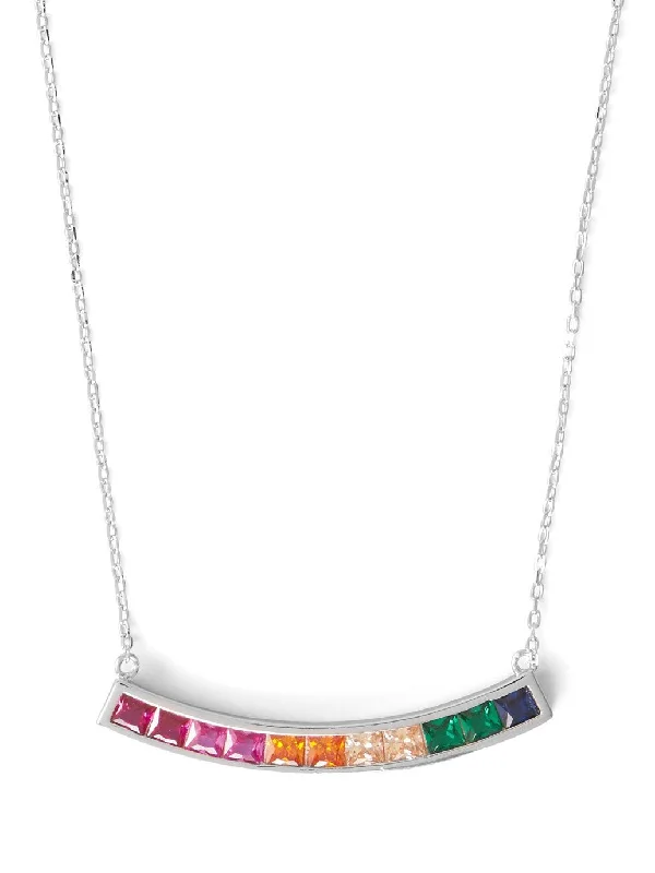 vintage necklaces for women -Bar Necklace Rainbow Color Cubic Zirconia Rhodium on Sterling Silver