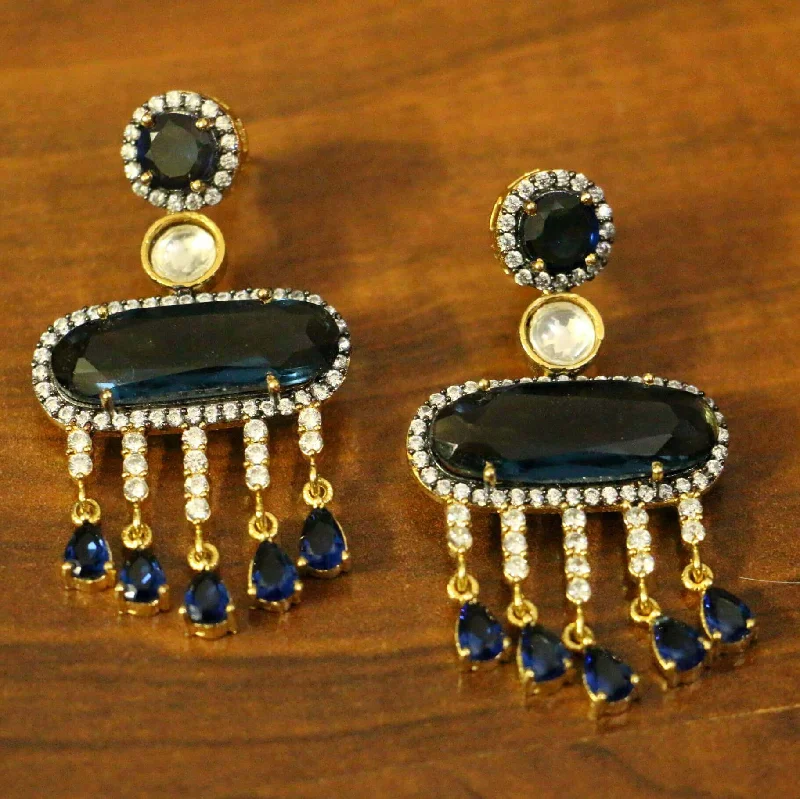 gold dangle earrings for women -Blue American Diamonds Sapphire Yellow Gold Danglers Drops