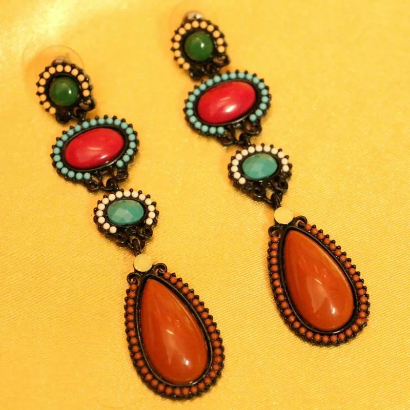 vintage rhinestone earrings -Multicolour Stone Imitation Fashion Earrings