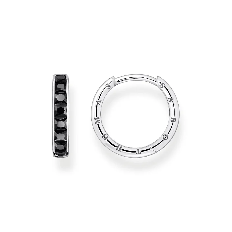 handmade hoop earrings for women -THOMAS SABO Heritage Black Stones Hoop Earrings