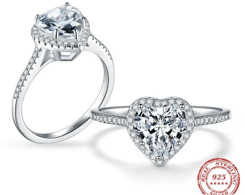 unique engagement rings -Heart Shaped 925 Sterling Silver AAAAA Level CZ Bijoux Ring