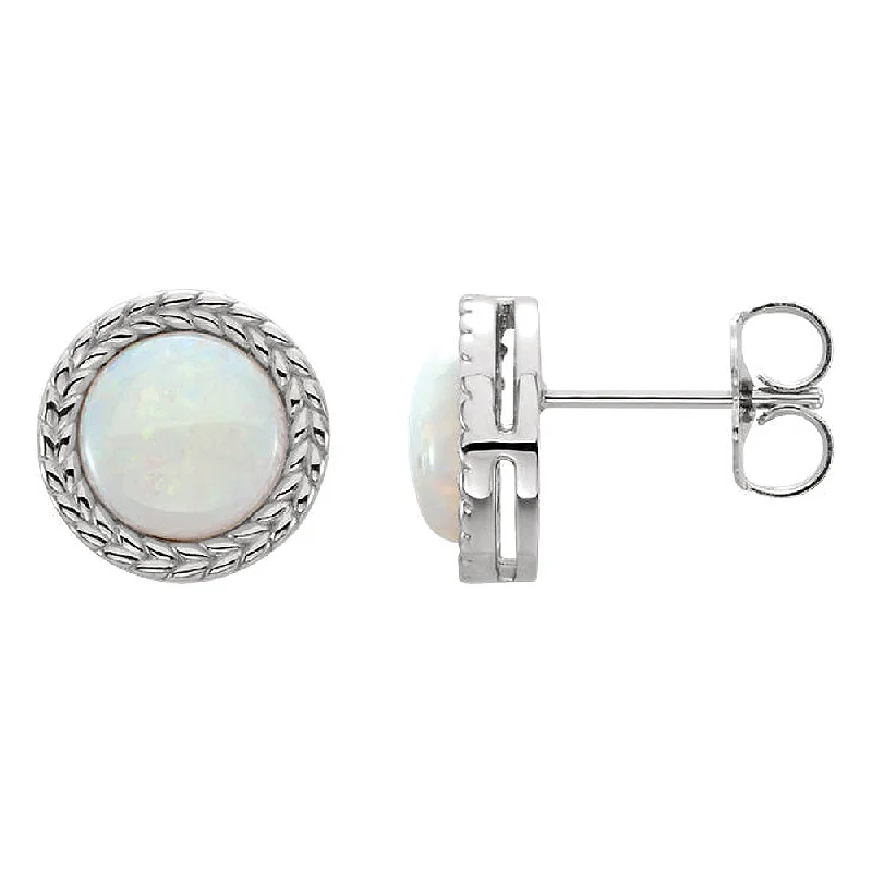 diamond stud earrings for women -9.5mm (3/8 Inch) 14k White Gold Genuine White Opal Stud Earrings