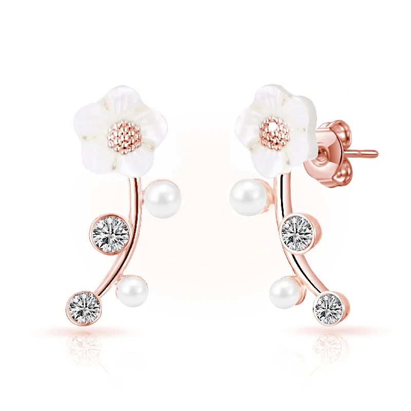 chic drop earrings for women -Rose Gold Plated Daisy Climber Earrings Created with Zircondia® Crystals