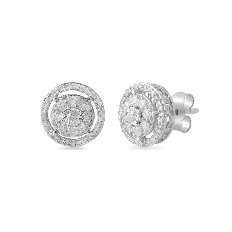 elegant dangle earrings for women -Brilliant Illusion Halo Earrings with 1/2ct of Diamonds in 9ct White Gold