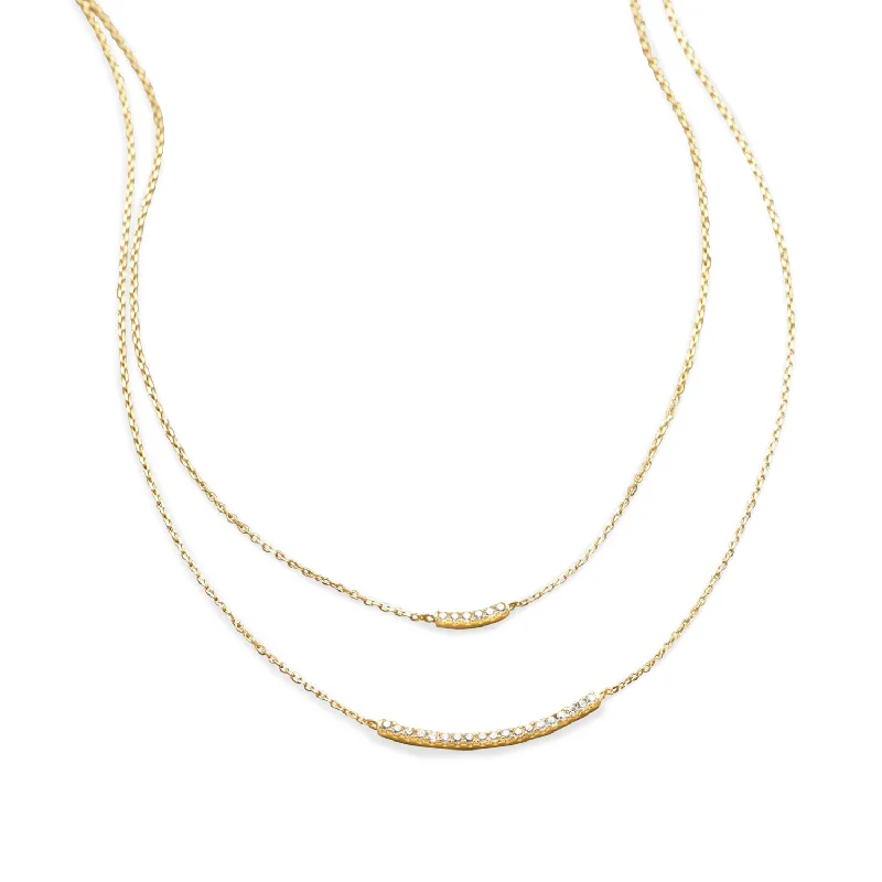 classic pearl necklaces for women -Double Layer Necklace Gold-plated Sterling Silver with Cubic Zirconia Bars