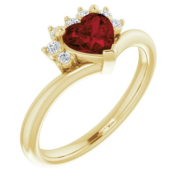 vintage gold rings -JDTKSP-72153 14K Natural Mozambique Garnet & .03 CTW Natural Diamond Heart Rring