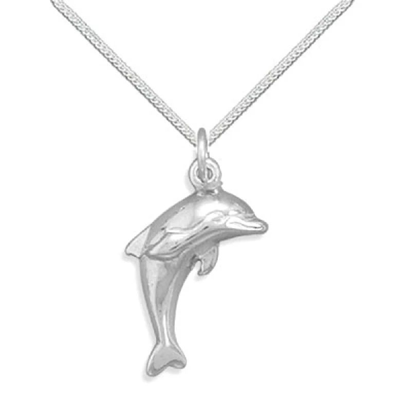 pearl drop necklaces for women -Single Dolphin Polished Sterling Silver Necklace - Your Choice Chain Included