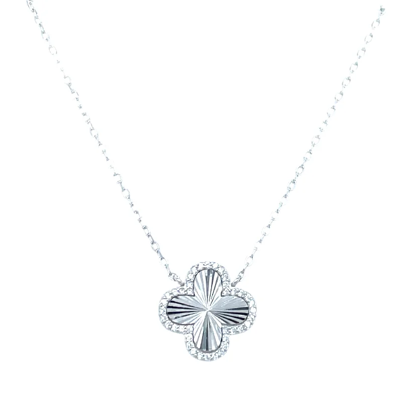 gold necklace sets for women -Sterling Silver Clover Necklace With Cz Edge Detail