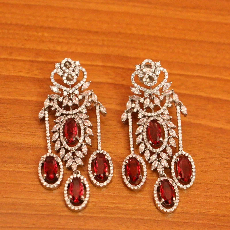 artistic earrings for women -Ruby Silver Plated Diamond Look Danglers