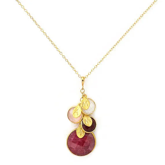 fashion necklaces for women -Mother's Round Gemstone Family Necklace, Necklace with Mom and Kids' Birthstones with Stamped Initial Charms