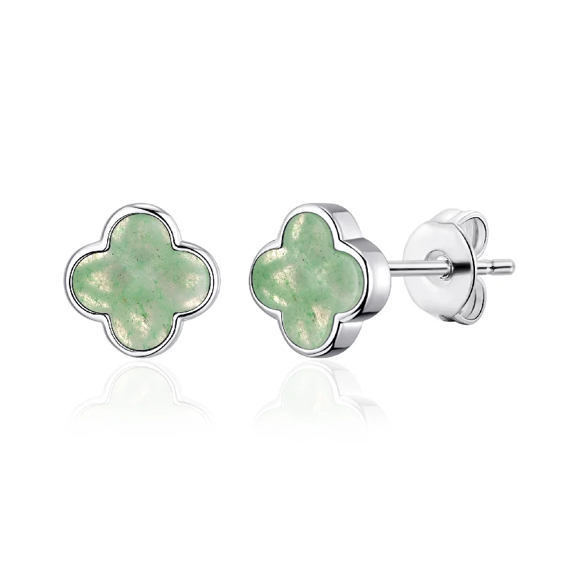 fashion hoop earrings for women -Green Aventurine Gemstone Clover Earrings