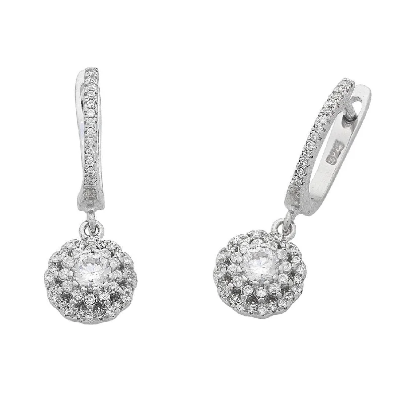 diamond stud earrings for women -Sterling Silver Cubic Zirconia Flower Halo Earrings